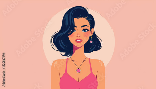 Stylish woman smiling in pink outfit, confidence and beauty
