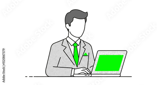 Businessman Working on Laptop  Green Screen Mockup Illustration