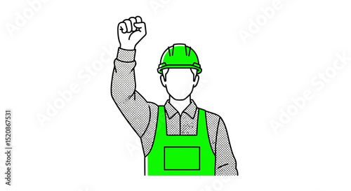 Construction Worker Raising Fist Unity, Strength, and Labor Rights Illustration
