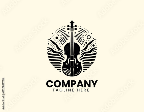 Sleek Dark Violin Outline Artistically Bounded by Contemporary Abstract Vector Logo Design