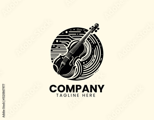 Sleek Dark Violin Outline Artistically Bounded by Contemporary Abstract Vector Logo Design