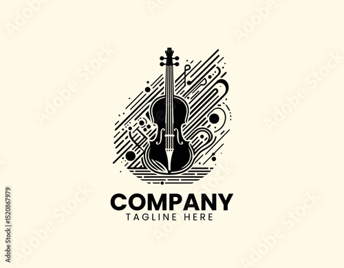 Sleek Dark Violin Outline Artistically Bounded by Contemporary Abstract Vector Logo Design