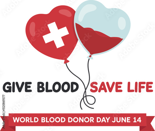 Heart shaped red balloons vector calling to act on blood donor day and spread awareness through posters