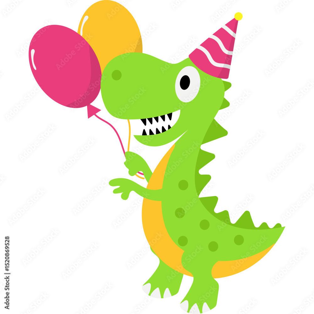 Fototapeta premium Cute Birthday Dinosaur Illustration