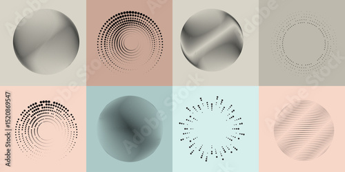 Lines and dots in Circle Form .Rotate rounded shape Vector Illustration .Rotating dots form a circle .Rotating design element . Various lines forming round shape . Abstract Geometric line art .