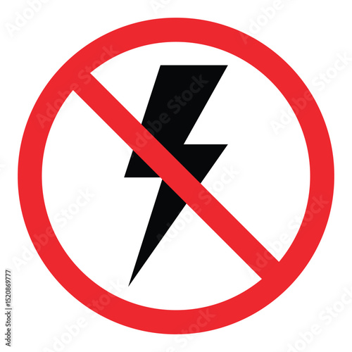 No Electricity and Lightning Bolt Icons – Vector Set of Power Outage, Warning, and Thunderbolt Signs.