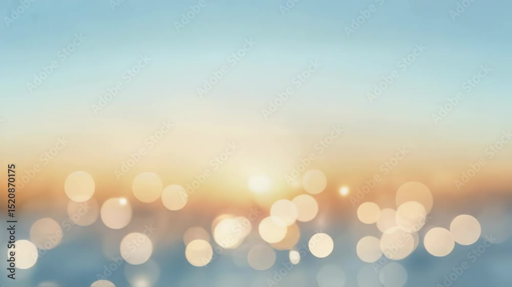 Golden Bokeh Sunrise: A wash of light and color creates a dreamy, ethereal background. Perfect for adding text and graphics for any holiday or seasonal video.
