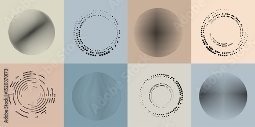 Lines and dots in Circle Form .Rotate rounded shape Vector Illustration .Rotating dots form a circle .Rotating design element . Various lines forming round shape . Abstract Geometric line art .