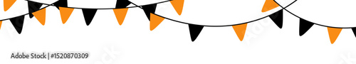 Halloween party pennant banner with triangle flags and festive decor. Flat vector illustration isolated on white background.