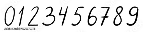 Creative brush stroke numbers with ink splatter effect and artistic texture. Flat vector illustration isolated on white background.