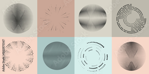 Lines and dots in Circle Form .Rotate rounded shape Vector Illustration .Rotating dots form a circle .Rotating design element . Various lines forming round shape . Abstract Geometric line art .