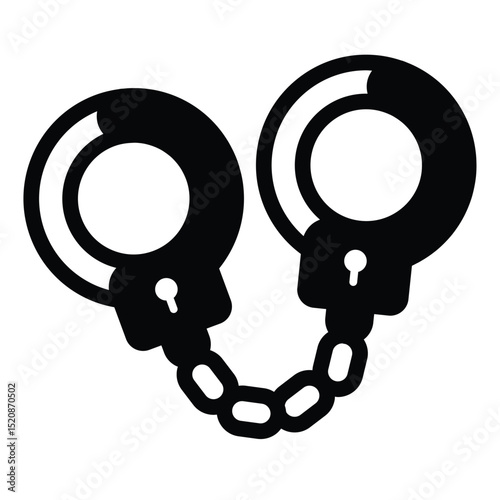 Police steel handcuffs solid icon, law enforcement concept. Vector graphics. Policeman tool, bandit catching sign on white background, style mobile or design.