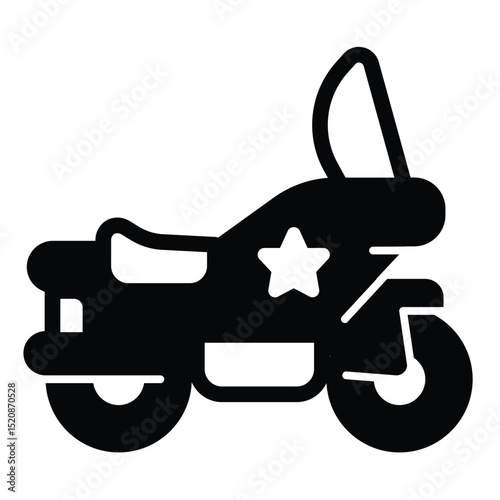 Policeman motorcycle solid icon, law enforcement concept. Vector graphics. Police motorbike transport sign on white background, style mobile or design.