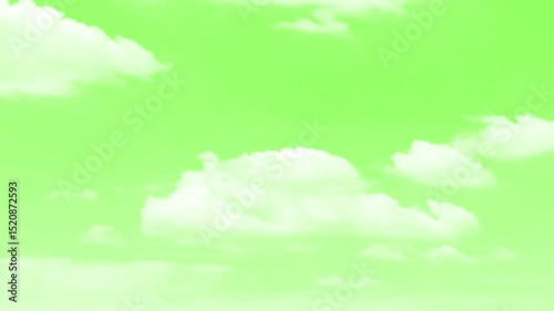 Blue sky background in summer sunlight n sun ray at sunshine day, White fluffy clouds on a green screen. The image features a high-quality green screen.4k Abstract Clear Weather High Contrast Could.