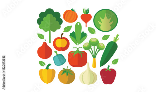 Fresh produce flat lay illustration of vegetables and fruits