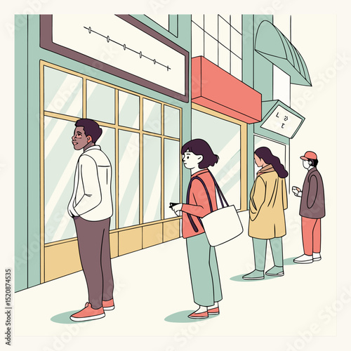 People Waiting in Line Outside a Store