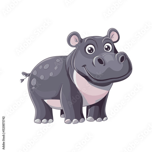 Cute Hippo Cartoon: A cheerful cartoon hippopotamus with friendly eyes and a happy expression.  Perfect for children's books, cards, and educational materials.