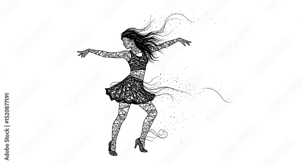 Fototapeta premium Geometric Dancing Woman Abstract Line Art