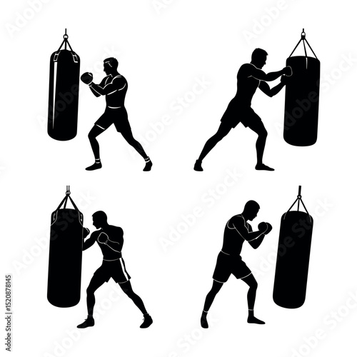 Silhouette of a boxer punching a heavy bag
