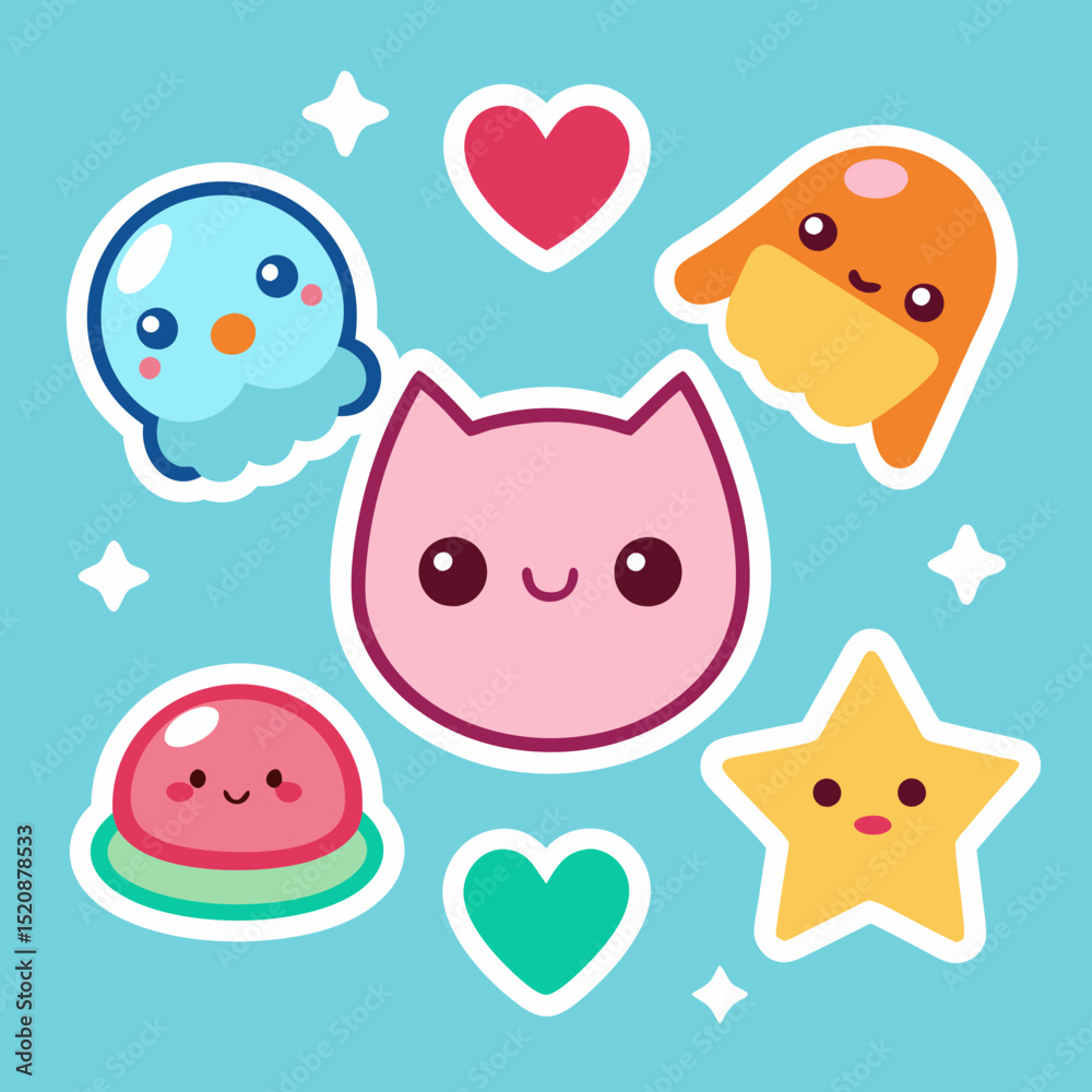 Fototapeta premium Cute kawaii stickers 