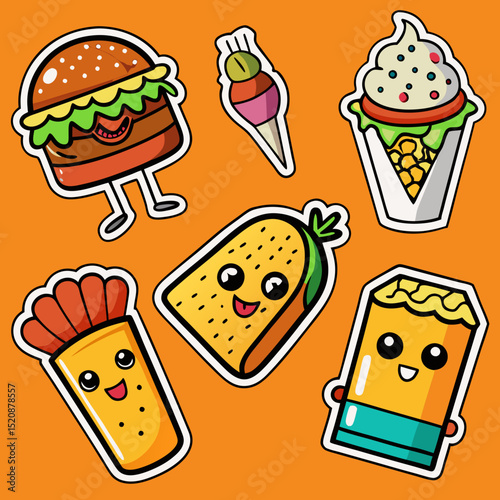 Food stickers for kids printable food icons vector editable 
