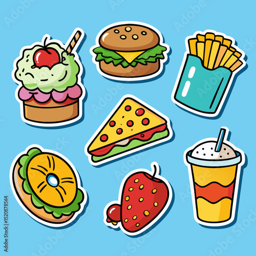 Food stickers for kids printable food icons vector editable 