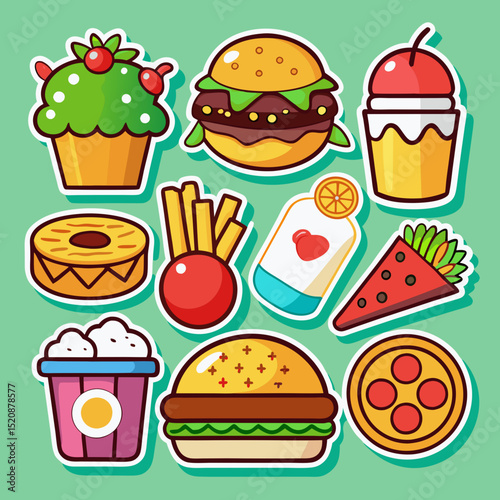 Food stickers for kids printable food icons vector editable 