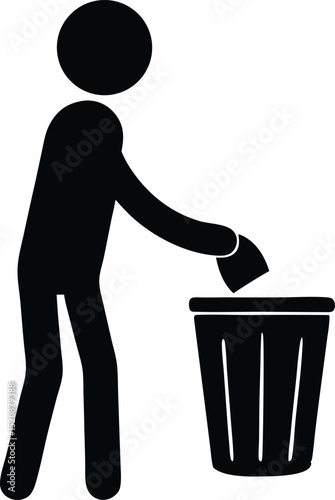 Stickman using dustbin silhouette vector