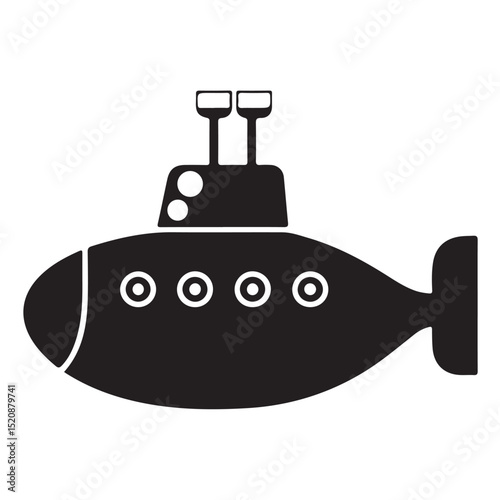 Solid black silhouette of a submarine diving, Vector Graphic, Nuclear submarine silhouette flat vector illustration isolated on a white background