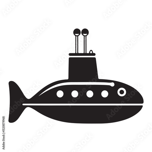 Solid black silhouette of a submarine diving, Vector Graphic, Nuclear submarine silhouette flat vector illustration isolated on a white background