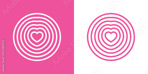 Logo lineal con corazón en el interior de círculos concéntricos para tarjetas y felicitaciones de San Valentín