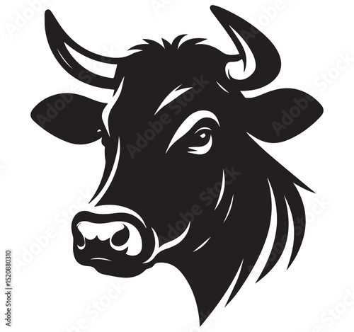 Bold Black Bull Head Silhouette Vector Illustration Logo Icon Design for Farm Ranch Livestock Sports Mascot