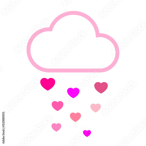 Logo con nube con lluvia de corazones para tarjetas y felicitaciones de San Valentín