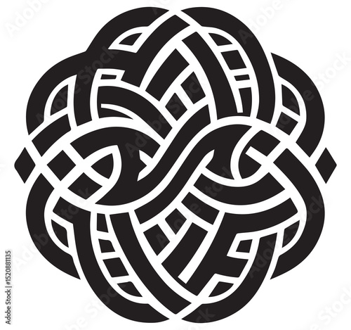 Abstract Black and White Interwoven Geometric Knot Pattern Design Illustration