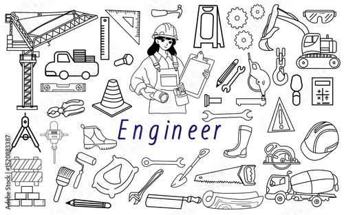 Mechanical engineer electrical  doodle civil education profession hand drawn sign symbol