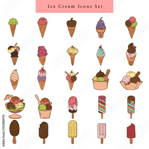 set of  ice cream icon colored decorative elements