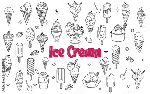 set of  ice cream doodle decorative elements