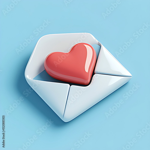 3D icon of an open envelope with a red heart