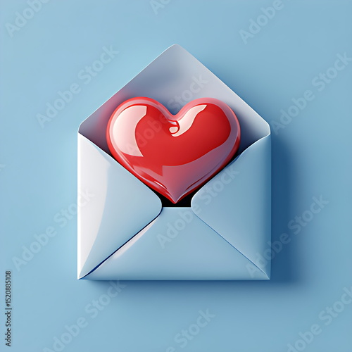 3D icon of an open envelope with a red heart