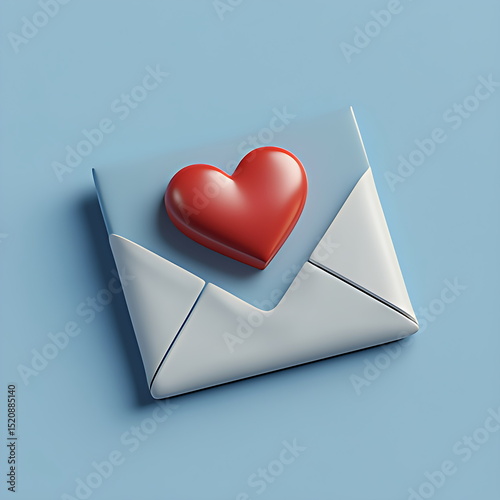 3D icon of an open envelope with a red heart
