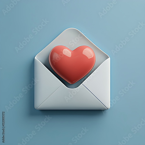 3D icon of an open envelope with a red heart