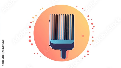 Illustration of a blue afro pick comb against an orange gradient circle background with dots