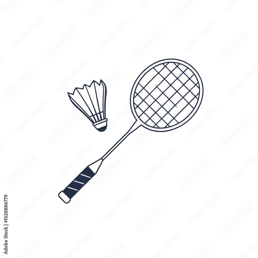 Minimalist Icon of a Badminton Racket and Shuttlecock in Flat Vector Style. Minimalist Icon of a Badminton Racket and Shuttlecock in Flat Vector Style.