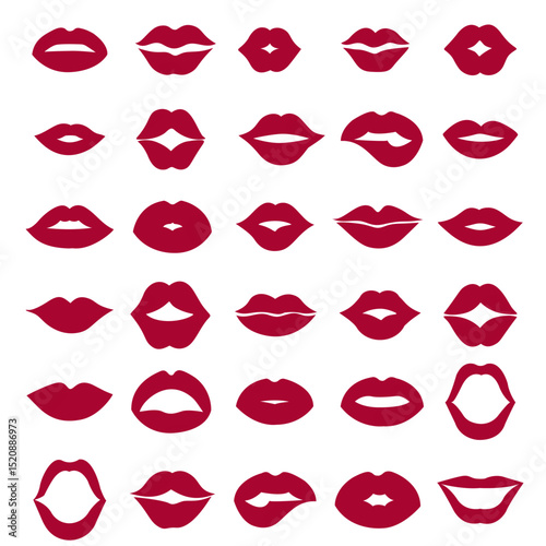 set of lipstick and lips cartoon decorative element silhouette