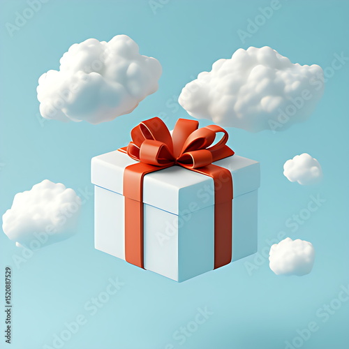 cloud with gift box pastel blue background concept 3d rendering