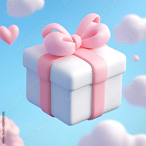 cloud with gift box pastel blue background concept 3d rendering