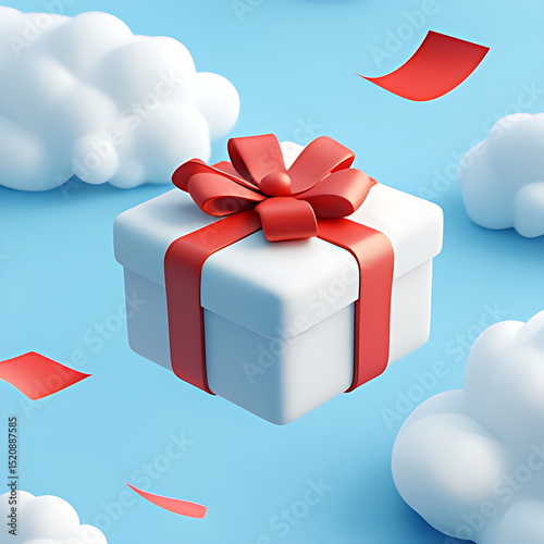 cloud with gift box pastel blue background concept 3d rendering