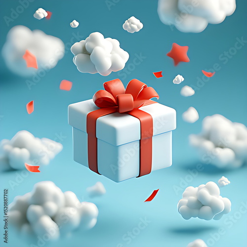 cloud with gift box pastel blue background concept 3d rendering
