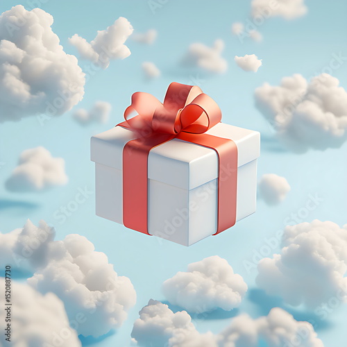 cloud with gift box pastel blue background concept 3d rendering