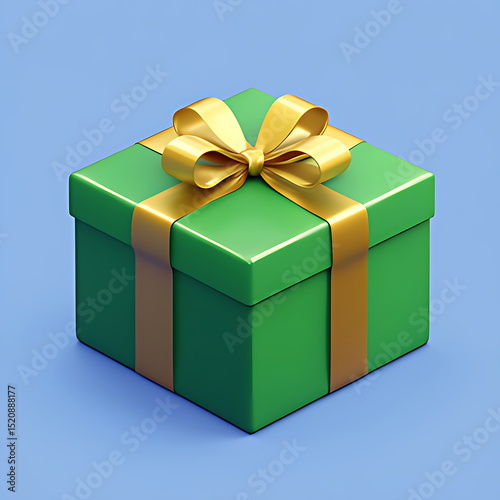 3D green gift box with a golden ribbon